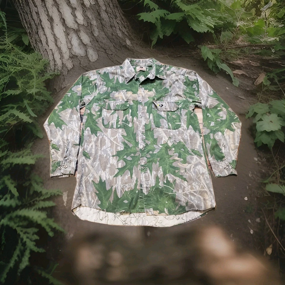 Vtg Mossy Oak Shadow Leaf Shirt Mens Medium Long Sleeve Button Up Made USA - Image 2 of 4