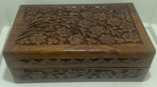 Vintage Hand Carved Wooden Jewelry/Storage Box with a Floral Design