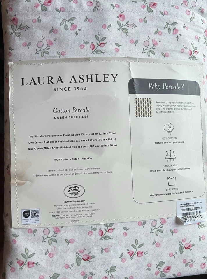 Новый с Ярлыками LAURA ASHLEY Evie королева размер пастель зеленый/розовый цветочный хлопок перкаль простыни - Изображение 3 из 3
