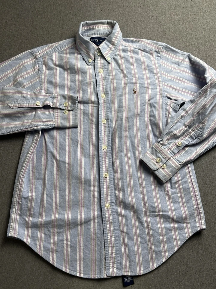 Camisa Polo Ralph Lauren Niños 12 Azul Rayas Carne Poni Abotonada Juventud Foto 4 de 4