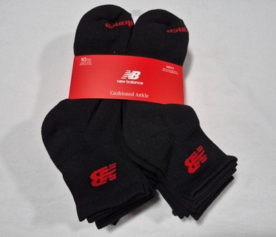New Balance Mens 10 pairs Cushion Ankle  socks Arch support SZ 9-12 Black Red