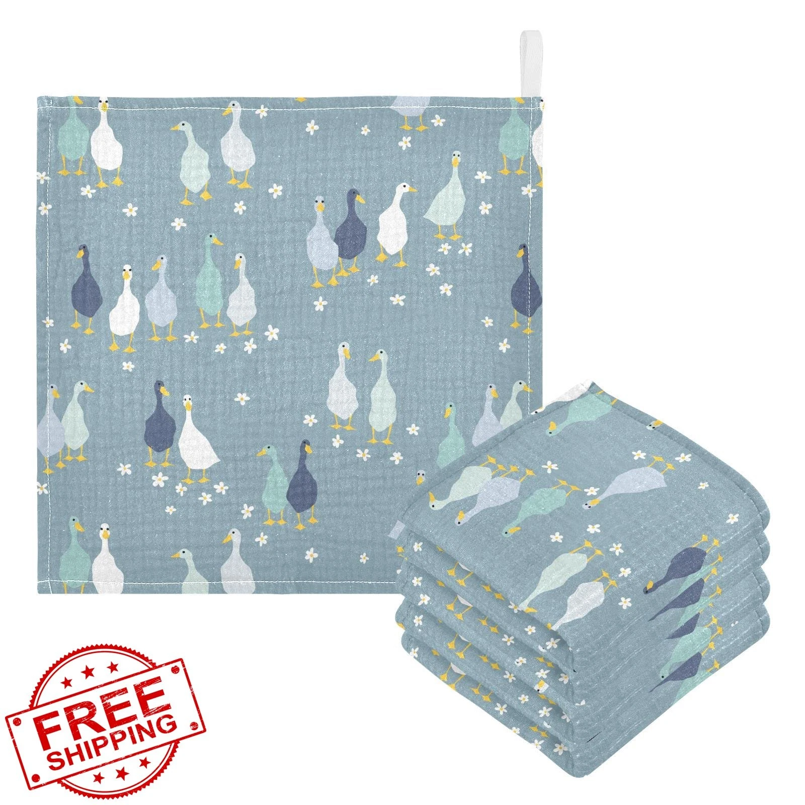 vvfelixl Goose Baby Muslin Washcloths Cotton 5 Pack 11.8" Blue