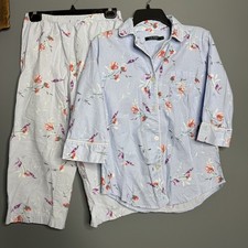 Lauren Ralph Lauren Pajama Set Women's Small Blue White Cotton Floral