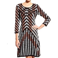 Nine West Cozy Sweater Knit Midi Dress Tumble Weed Combo NWT Size Small 3/4 SLV