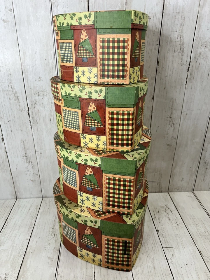 Patchwork Heart Shaped Nesting Box Primitive Christmas 5 Valerie Parr Hill - Image 2 of 4