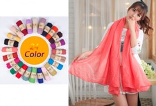 Girl Women's Pure Color Long Crinkle Soft Cotton Voile Scarf Wraps Shawl Scarves