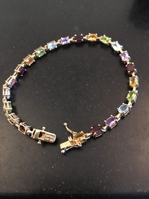 ADI 925 Sterling Silber Gold Overlay Multi Color Gem Set Tennis Armband