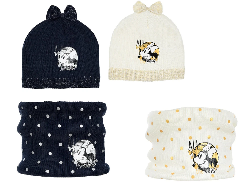 SUNCITY Minnie Maus Kinder Winter Strick Set Mütze + Bandana Schlauchschal Loop Schal
