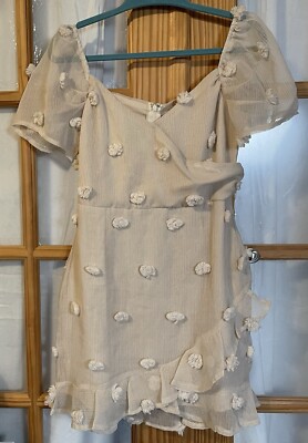 Just Me Faux Wrap Dress Juniors Sz M Ivory Sheer Fuzzy Bobblets Party City Chic