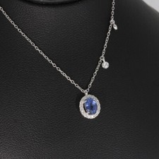 Wert 1290 € Brillant Saphir Anhänger & Kette 750 18 Karat Weiß Gold