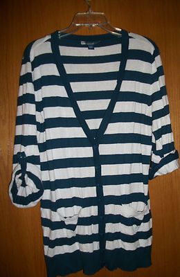 Nice Dark Green/White Button Down V-Neck Sweater Sz L By Bandolino