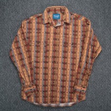 Wrangler Shirt Mens Large Red Brown Pearl Snap Southwestern Aztec Long Sleeve