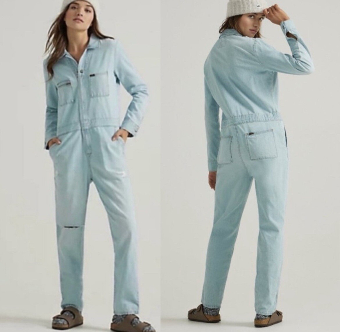 Lee Union Alls Utility Coveralls Light Wash Denim Distressed