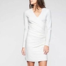 Athleta white wilder dress long sleeve ruched faux wrap size XS