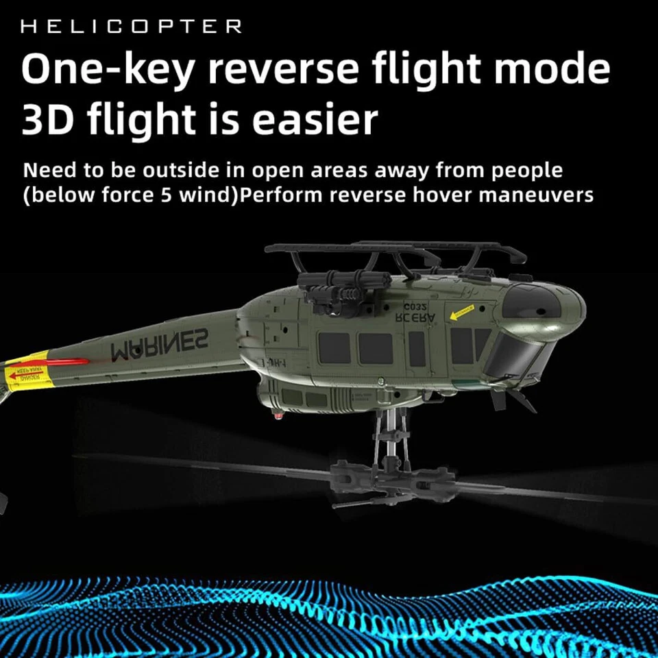 C032 UH-1 RTF RC Helicopter 6CH 6 axis Gyroscope One Click 3D Flip Optical Flow - Image 3 of 4