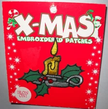 Vintage NOS X-MAS Embroidered Iron-on Patches By Kalan CANDLE with HOLLY 1998