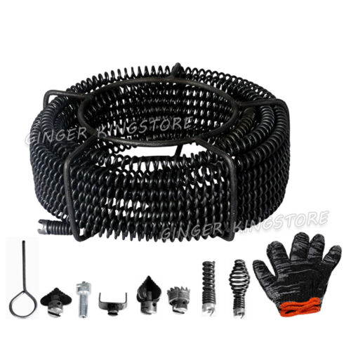 Plumber Drain Snake Pipe Cleaner Pipeline Sewer 12M w 6 Drill Bit Tool - Picture 2 of 10