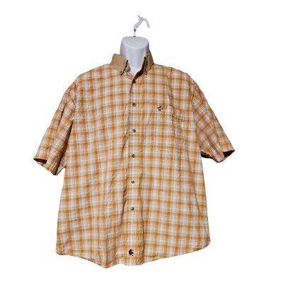 Vintage PBR Men's XL Short Sleeve Button Down Orange White Tan Plaid Rodeo Shirt