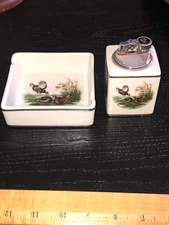 Rare 1960's Colibri Cigarette lighter & Ashtray Set With Painted Duck Scene