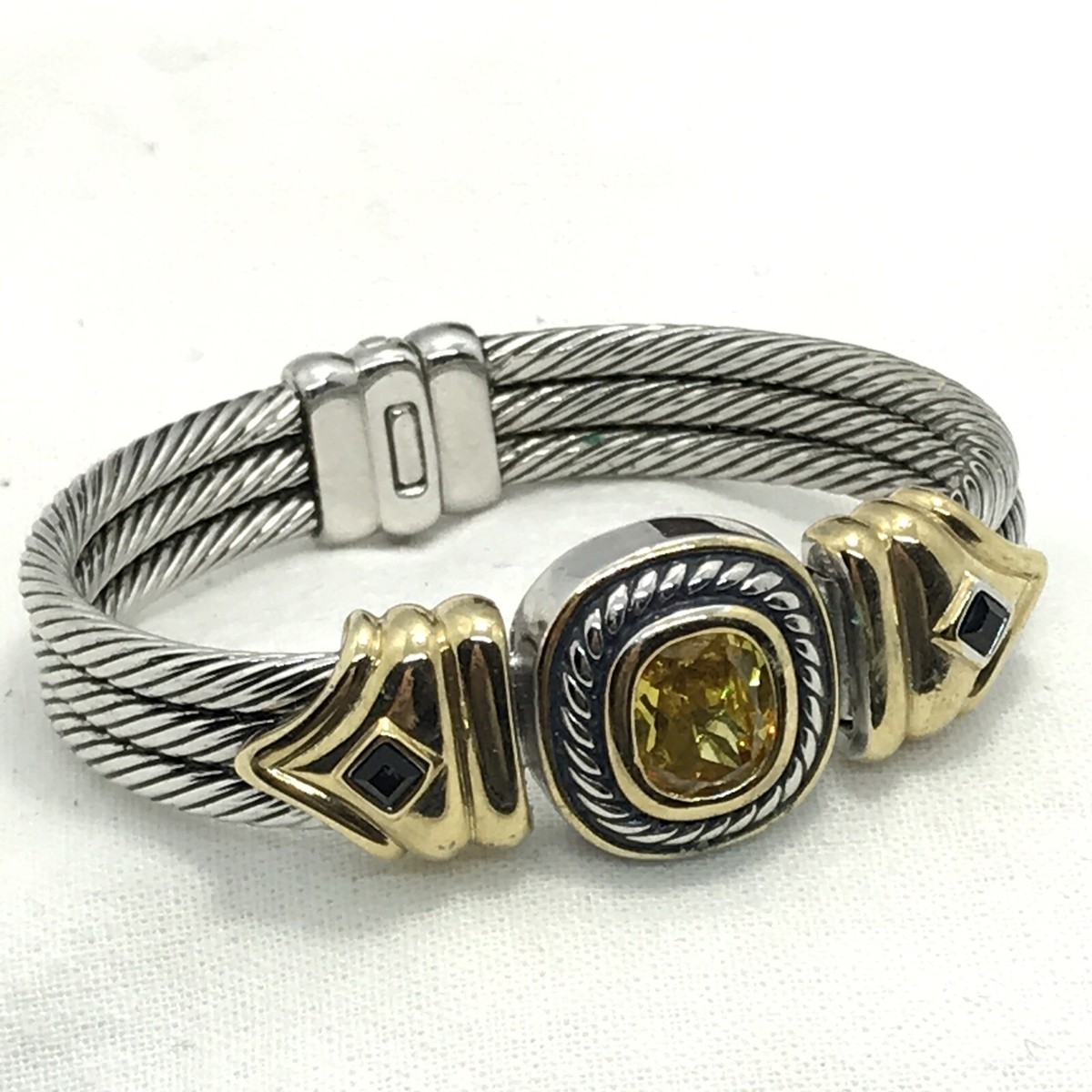 Twist Cable Cuff Bracelet with Cubic Zirconia Ends 14k Gold-plated Silver Twist Cable Cuff Bracelet with Cubic Zirconia Ends 14k Gold-plated Silver