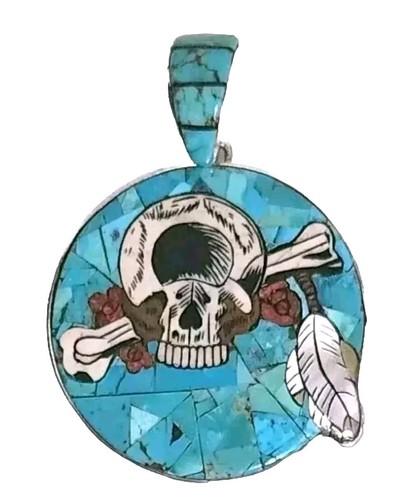 David R Freeland Jr. Inlaid Gemstone Grateful Dead Cyclops Skull Pendant Silver