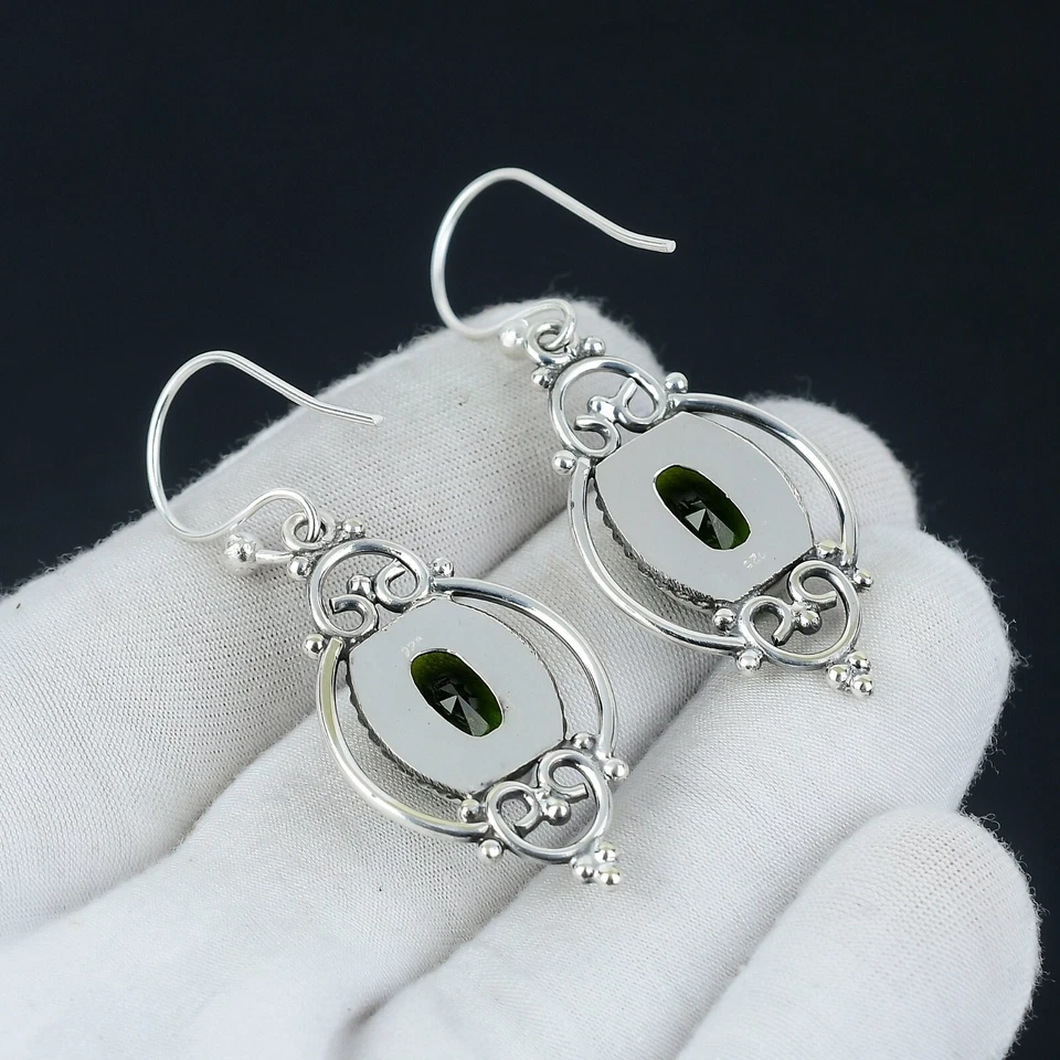Peridot Gemstone Handmade 925 Sterling Silver Earrings August Birthstone - Image 4 of 4