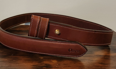 い New Orvis Brown Leather No Buckle Belt Hook Button Closure #2271