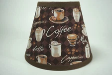 Coffee Mocha Latte Bean Cup Print on Brown Fabric Handmade Lampshade Lamp Shade