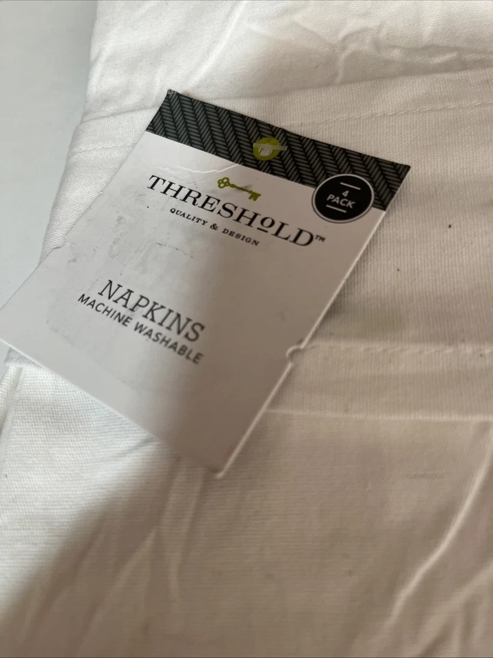 Threshold Set of 4 Cloth Napkins White 100% Cotton 20”x 20” Mitered New NIP 2016 - Image 2 of 4