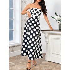 Shein Privé Elegant Strapless Backless Print Dress Polka Dot White NWT Medium
