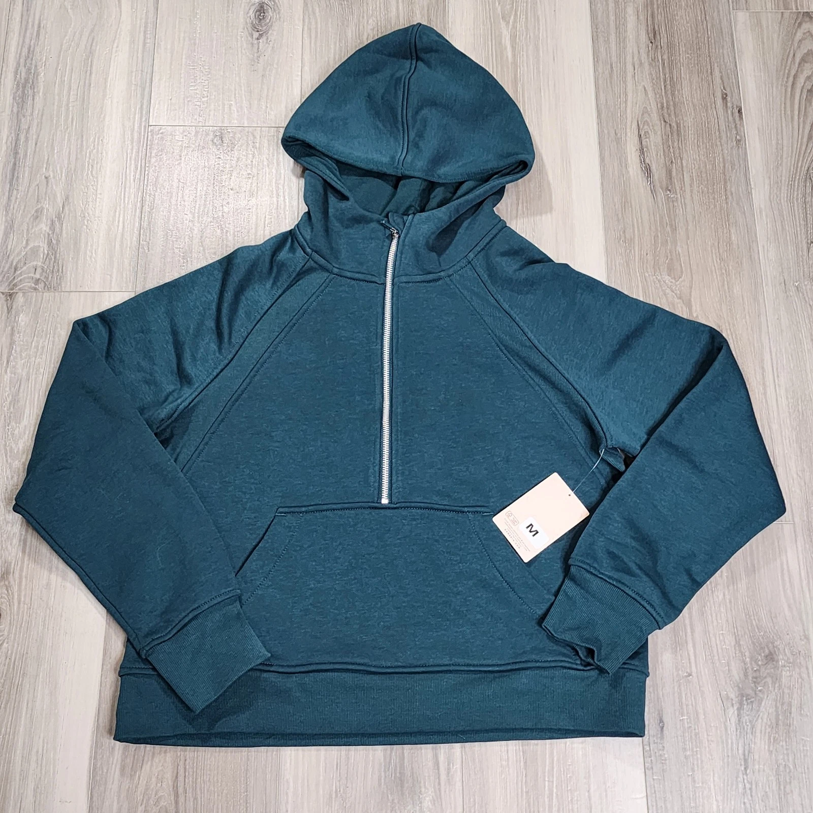 Danskin Hoodie Women's Medium Green 1/4 Zip Crop Long Sleeve New