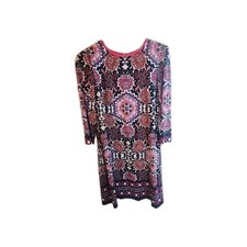 Eliza J Women Size 8 Shift Dress Multicolor Geometric 3/4 Sleeve Lined Lagenlook