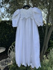 VTG Christening Gown Baptism Dress White NB to 6 Months with Bonnet White Lace