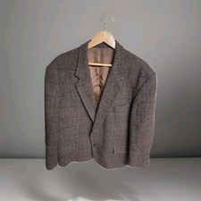 Vintage Harris Tweed Westbury Windowpane Handwoven Brown Blazer 46L 46R XL