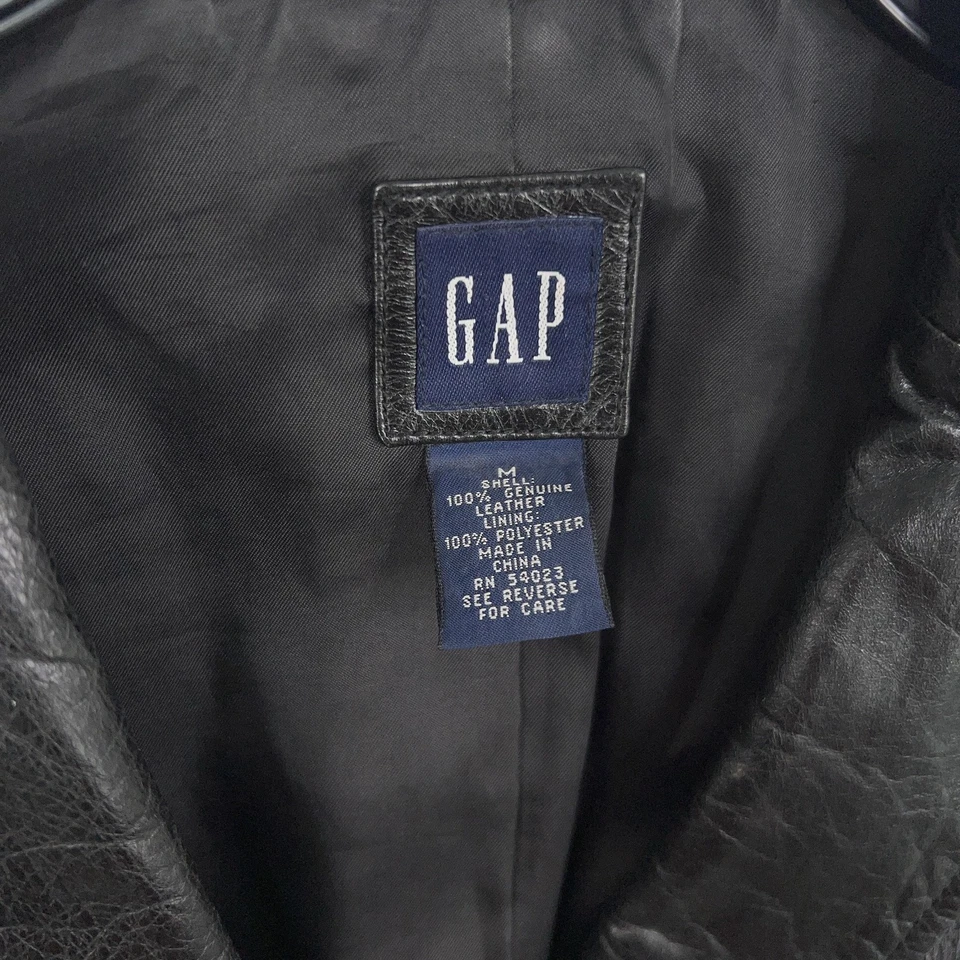 Chaqueta de cuero GAP vintage para mujer mediana negra blazer botón muesca solapa 00s Foto 4 de 4