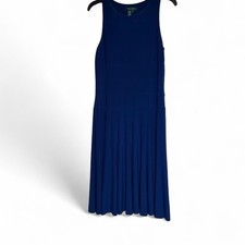 Lauren Ralph Lauren Blue Sleeveless Midi Dress Pleated Size 8 Women's Elegance
