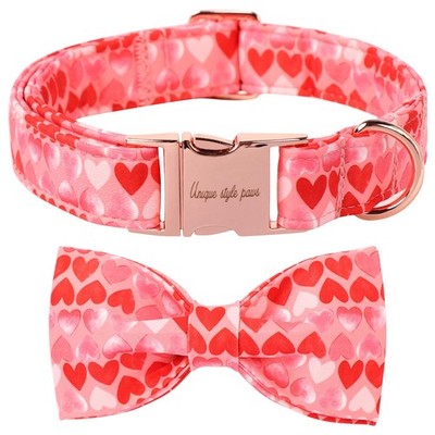 Unique Style Paws Valentines Dog Collar Bow Love Heart Cotton Puppy Collars