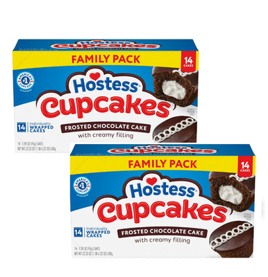 (2 Pack) Hostess Cupcakes, Chocolate Snack Cakes, 22.22 oz Box (14 Count)