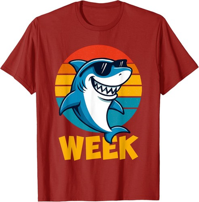 #ad Shark Fin Week 2025 Shark Ocean Wildlife Summer Retro Unisex T Shirt $14.99