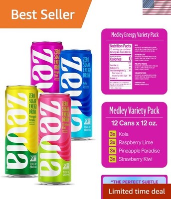 4-Flavor Medley Energy Drinks - Zero Sugar & Calories, 12oz Cans, 120mg Caffeine