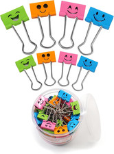 Smiley Binder Paper Clips - 100 Pcs Assorted Sizes and Colors, Metal Colored Fun