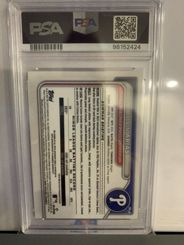 2024 Bowman Chrome 1st Jalvin Arias Auto Gold Shimmer 03/50 PSA 10!! #CPAJA - Picture 2 of 2