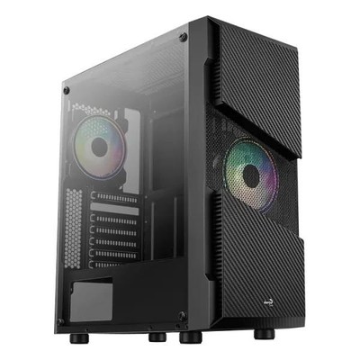 Aerocool Menace Saturn RGB ATX Midi Tower PC Gehäuse Case Schwarz Seitenfenster