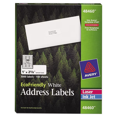 Avery Ave48460 Avery  Ecofriendly Address Labels 48460, 1'' X 2-5/8'', Box Of