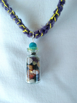 Mini Glass Bottle Mini  Gemstones  Boho 22''  Hemp Necklace Beach Jewelry