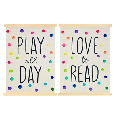 Kids Playroom Wall Art Canvas Banner Set Play All Day Love to Read Nursery Decor