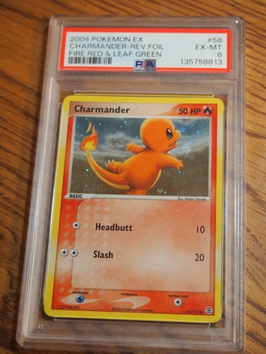 Pokemon 2004 Fire Red Leaf Green Charmander Reverse Foil card, PSA 6
