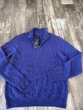 Christian Lacroix Men's 100% 2 Ply Cashmere Navy Blue 1/4 Zip Sweater Medium