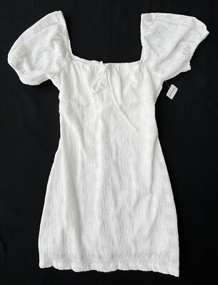 LE LIS Can't Handle It Square Neck Puff Sleeve Lined White Dress Womens M  *NEW*