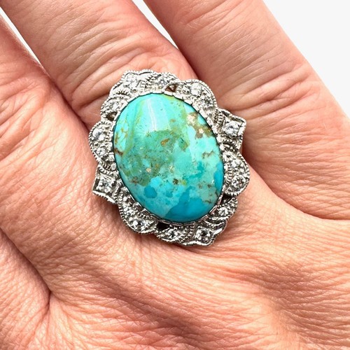 Anillo de mujer de diseñador JTV de plata esterlina turquesa topacio blanco talla 8 - Imagen 3 de 6